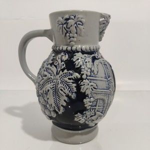 German Pottery Wine Pitcher advertising the Bernkastel Kues Salt Glazed 6" Tall